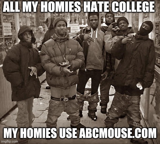 yes | ALL MY HOMIES HATE COLLEGE; MY HOMIES USE ABCMOUSE.COM | image tagged in all my homies hate | made w/ Imgflip meme maker