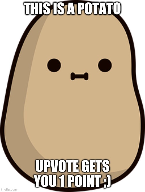 THIS IS A POTATO; UPVOTE GETS YOU 1 POINT ;) | image tagged in potato | made w/ Imgflip meme maker
