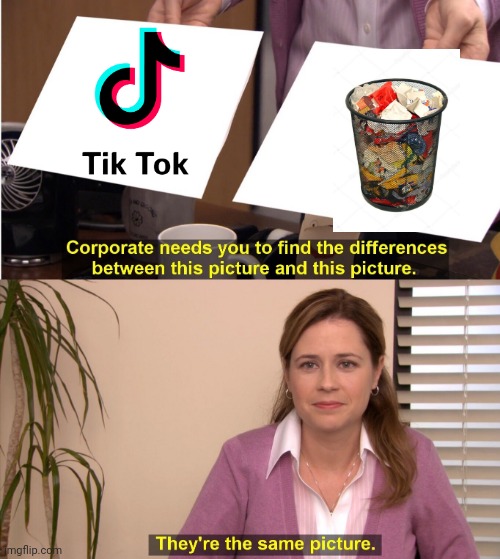Tik tok is trash | image tagged in memes,they're the same picture,tik tok,the office | made w/ Imgflip meme maker