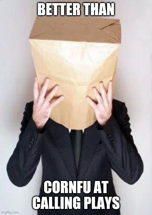 Paper Bag My Head |  BETTER THAN; CORNFU AT CALLING PLAYS | image tagged in paper bag my head | made w/ Imgflip meme maker