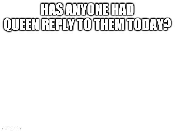 Blank White Template | HAS ANYONE HAD QUEEN REPLY TO THEM TODAY? | image tagged in blank white template | made w/ Imgflip meme maker