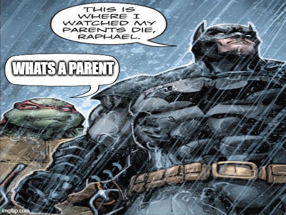 batman and raphael | WHATS A PARENT | image tagged in teenage mutant ninja turtles | made w/ Imgflip meme maker