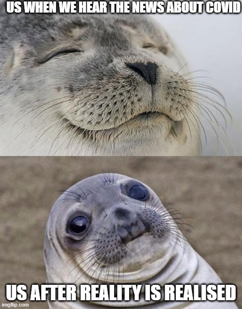 Short Satisfaction VS Truth Meme | US WHEN WE HEAR THE NEWS ABOUT COVID; US AFTER REALITY IS REALISED | image tagged in memes,short satisfaction vs truth | made w/ Imgflip meme maker