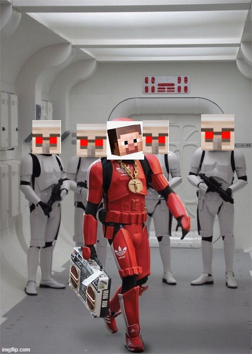 I'm here!!! | image tagged in storm trooper boombox | made w/ Imgflip meme maker