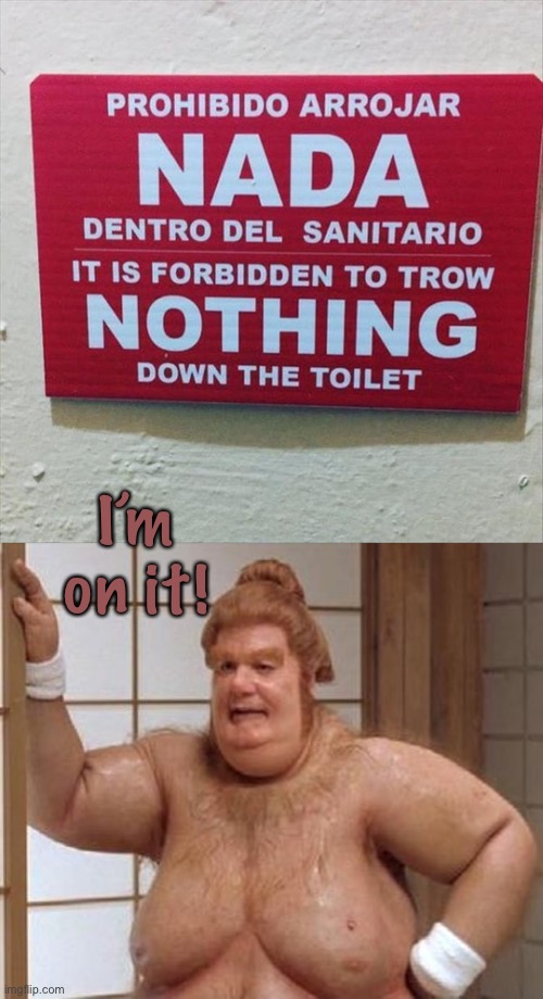 Glad to help! | I’m on it! | image tagged in fat bast d,toilet,memes,funny signs | made w/ Imgflip meme maker
