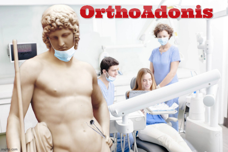 image tagged in orthodontist,adonis,greek mythology,statue,art,dental | made w/ Imgflip meme maker
