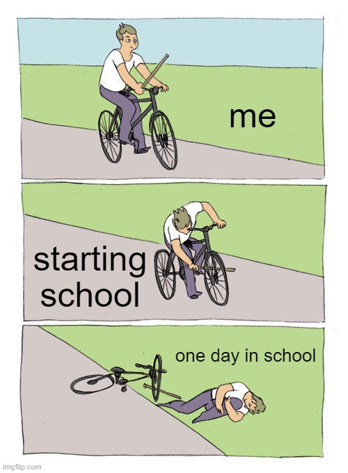 life | me; starting school; one day in school | image tagged in memes,bike fall | made w/ Imgflip meme maker