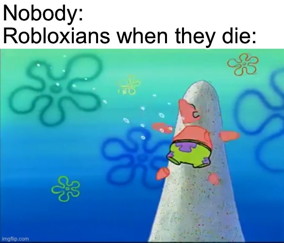 Basically Roblox | Nobody:

Robloxians when they die: | image tagged in spongebob,roblox,patrick star,oof,robloxian,memes | made w/ Imgflip meme maker