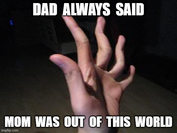 Out of This World | DAD  ALWAYS  SAID; MOM  WAS  OUT  OF  THIS  WORLD | image tagged in freak out | made w/ Imgflip meme maker