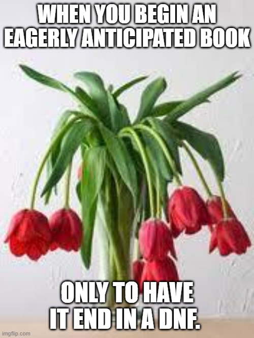 Wilted Flowers | WHEN YOU BEGIN AN EAGERLY ANTICIPATED BOOK; ONLY TO HAVE IT END IN A DNF. | image tagged in wilted flowers | made w/ Imgflip meme maker