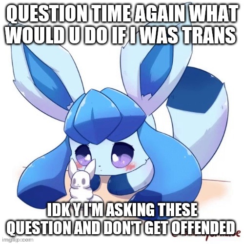 Glaceon and smoll snow man | QUESTION TIME AGAIN WHAT WOULD U DO IF I WAS TRANS; IDK Y I'M ASKING THESE QUESTION AND DON'T GET OFFENDED | image tagged in glaceon and smoll snow man | made w/ Imgflip meme maker