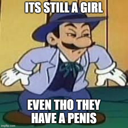 cowboy luigi | ITS STILL A GIRL EVEN THO THEY HAVE A PENIS | image tagged in cowboy luigi | made w/ Imgflip meme maker