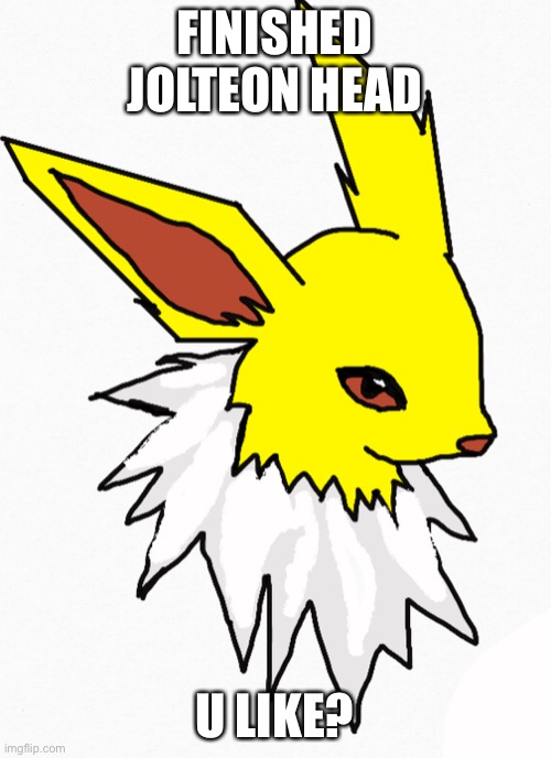 My jolteon head | FINISHED JOLTEON HEAD; U LIKE? | image tagged in pokemon | made w/ Imgflip meme maker