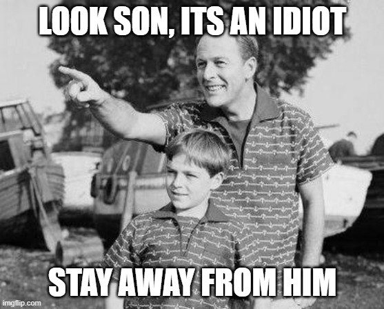 Look Son | LOOK SON, ITS AN IDIOT; STAY AWAY FROM HIM | image tagged in memes,look son | made w/ Imgflip meme maker