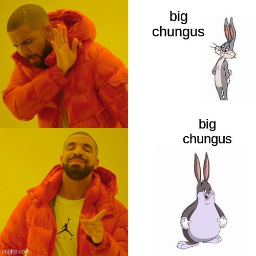 Skinny chungus and Big chungus | big chungus; big chungus | image tagged in memes,drake hotline bling,big chungus | made w/ Imgflip meme maker