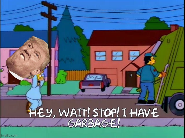 Hey wait stop i have garbage | image tagged in hey wait stop i have garbage,fun,funny,politics | made w/ Imgflip meme maker