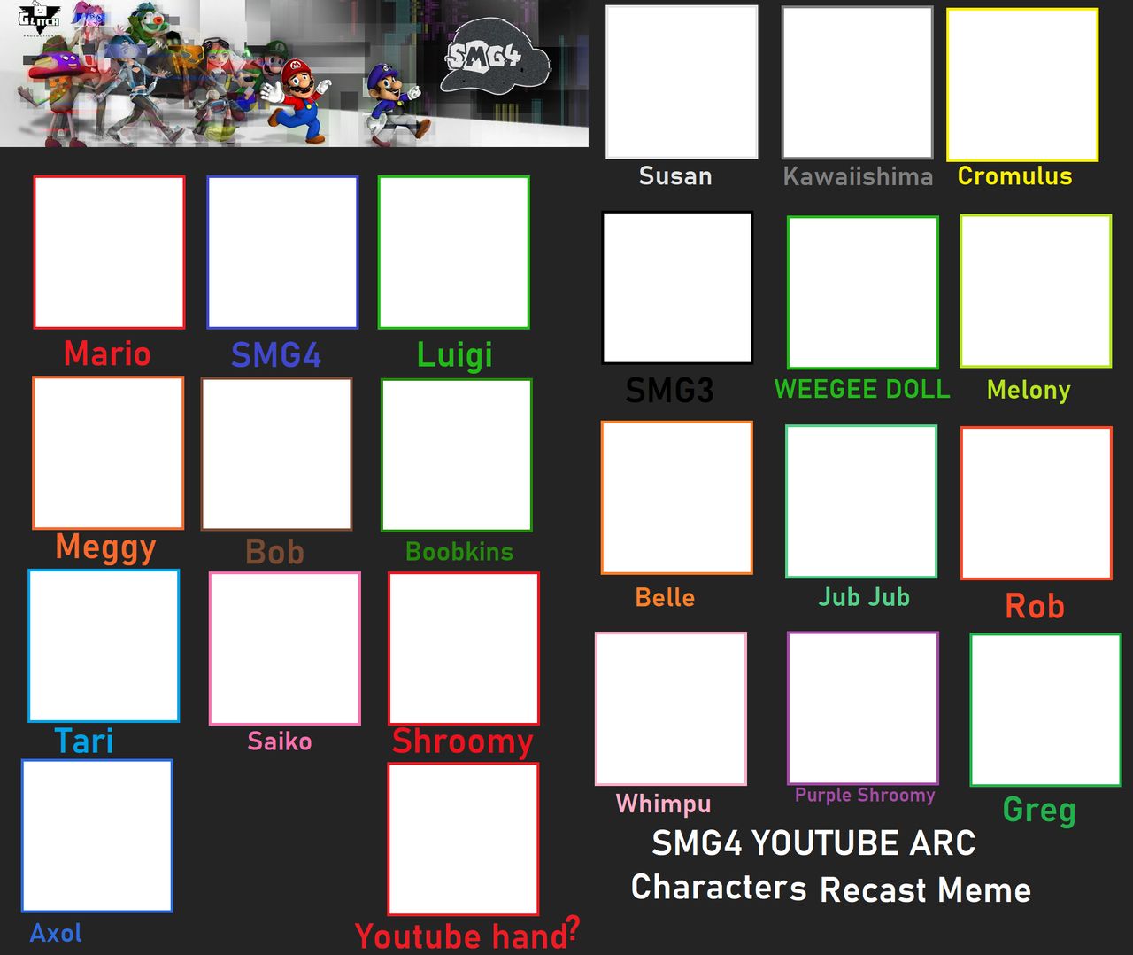 High Quality smg4 youtube arc characters recast as memes Blank Meme Template