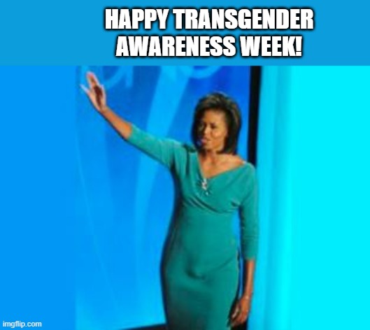 happy LGBTQ | HAPPY TRANSGENDER AWARENESS WEEK! | image tagged in michelle obama | made w/ Imgflip meme maker