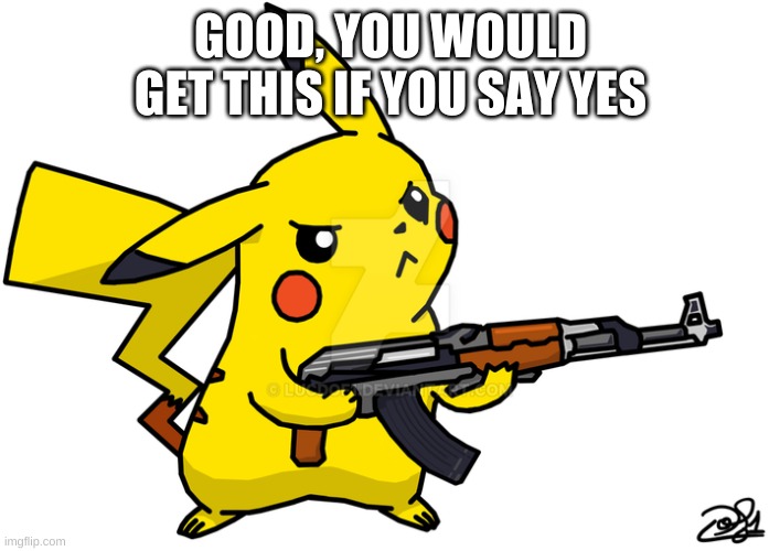 Pikachu's got a gun | GOOD, YOU WOULD GET THIS IF YOU SAY YES | image tagged in pikachu's got a gun | made w/ Imgflip meme maker