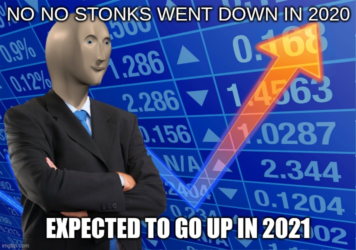 no no stonks | NO NO STONKS WENT DOWN IN 2020; EXPECTED TO GO UP IN 2021 | image tagged in no no stonks | made w/ Imgflip meme maker