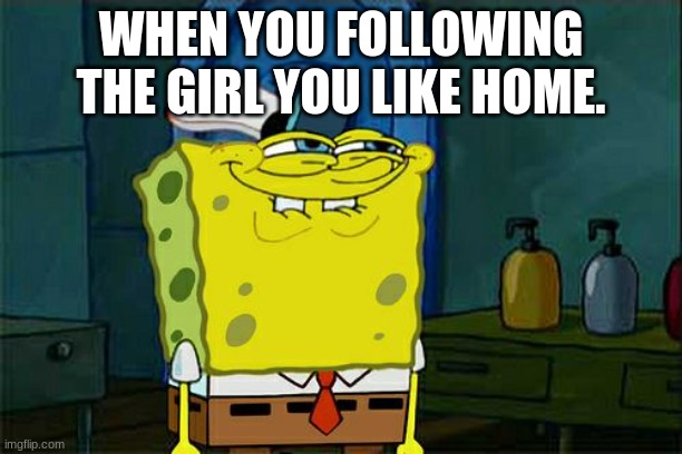 Don't You Squidward | WHEN YOU FOLLOWING THE GIRL YOU LIKE HOME. | image tagged in memes,don't you squidward | made w/ Imgflip meme maker