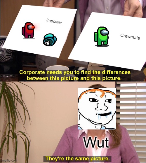 They're The Same Picture Meme | Imposter; Crewmate; Wut | image tagged in memes,they're the same picture | made w/ Imgflip meme maker