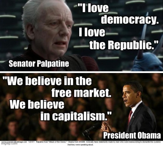 image tagged in star wars,creepy obama,palpatine,republican | made w/ Imgflip meme maker