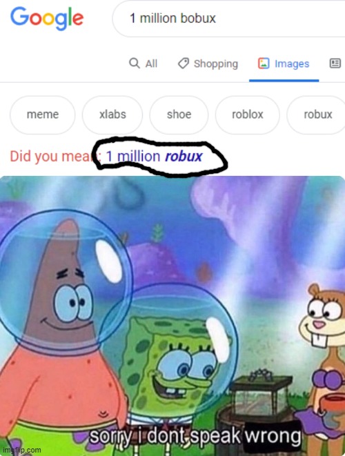 1 million bobux | image tagged in sorry i don't speak wrong,bobux,robux,roblox meme,roblox | made w/ Imgflip meme maker