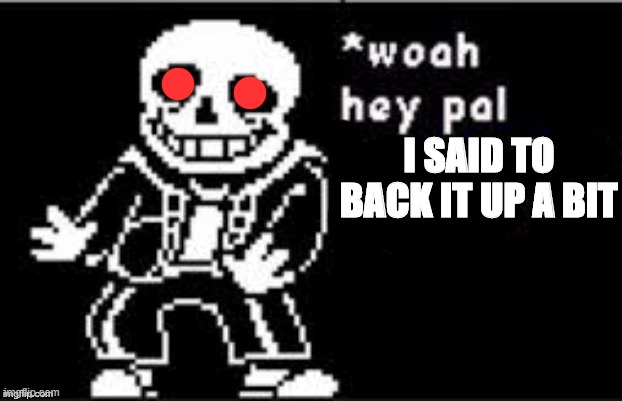Hold Up Sans | I SAID TO BACK IT UP A BIT | image tagged in hold up sans | made w/ Imgflip meme maker