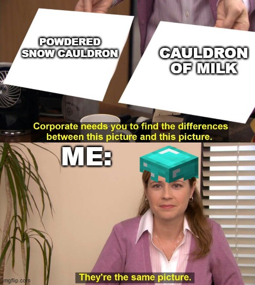 They are the same picture | CAULDRON OF MILK; POWDERED SNOW CAULDRON; ME: | image tagged in they are the same picture | made w/ Imgflip meme maker