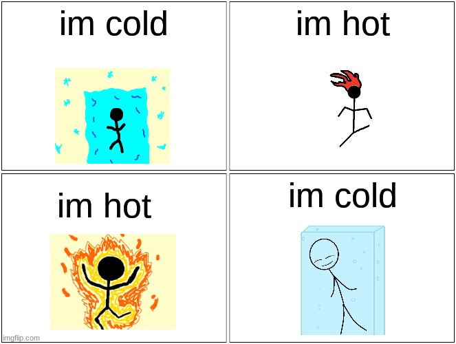 brrr ahhhhh | im cold; im hot; im cold; im hot | image tagged in memes,blank comic panel 2x2 | made w/ Imgflip meme maker