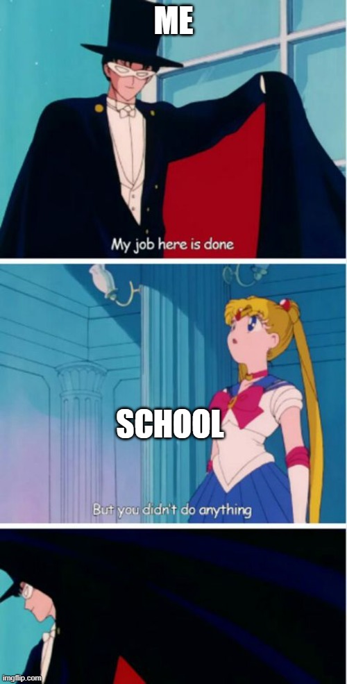 sailor moon meme |  ME; SCHOOL | image tagged in my job here is done | made w/ Imgflip meme maker