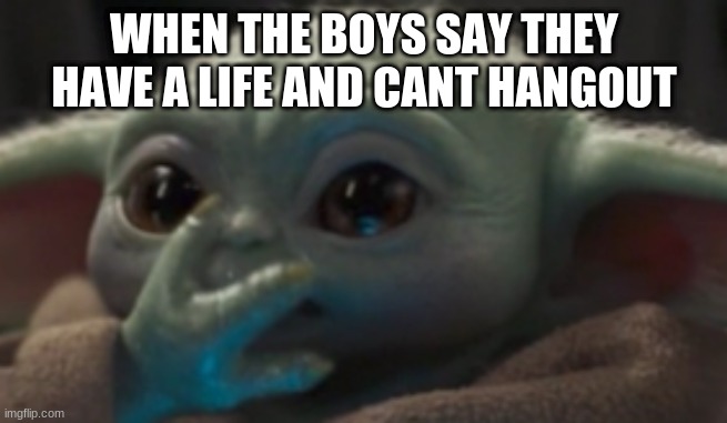 when they get a life | WHEN THE BOYS SAY THEY HAVE A LIFE AND CANT HANGOUT | image tagged in baby yoda | made w/ Imgflip meme maker