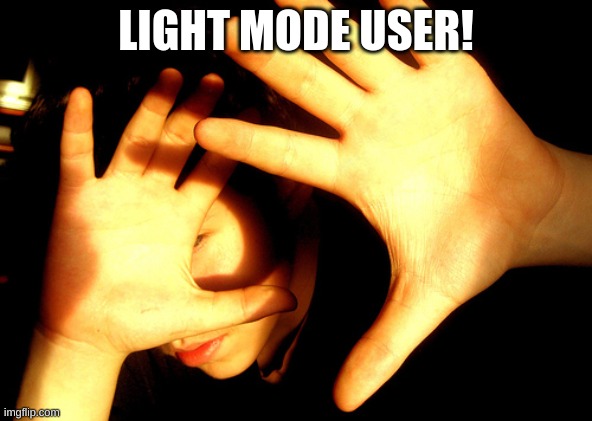 Too Bright | LIGHT MODE USER! | image tagged in too bright | made w/ Imgflip meme maker