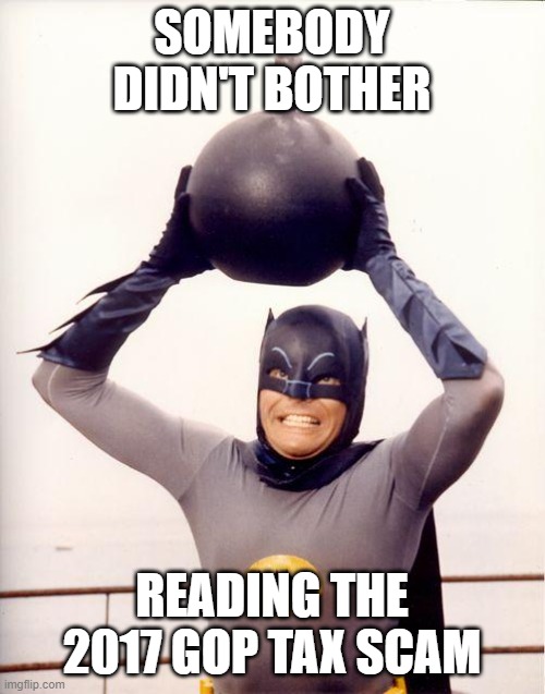 batman bomb | SOMEBODY DIDN'T BOTHER READING THE 2017 GOP TAX SCAM | image tagged in batman bomb | made w/ Imgflip meme maker