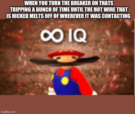 Infinite IQ | WHEN YOU TURN THE BREAKER ON THATS TRIPPING A BUNCH OF TIME UNTIL THE HOT WIRE THAT IS NICKED MELTS OFF OF WHEREVER IT WAS CONTACTING | image tagged in infinite iq | made w/ Imgflip meme maker