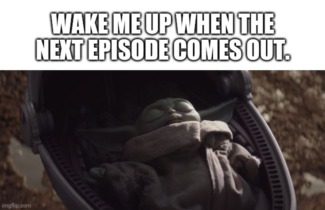 Baby Yoda Sleeping | WAKE ME UP WHEN THE NEXT EPISODE COMES OUT. | image tagged in baby yoda sleeping,next episode | made w/ Imgflip meme maker