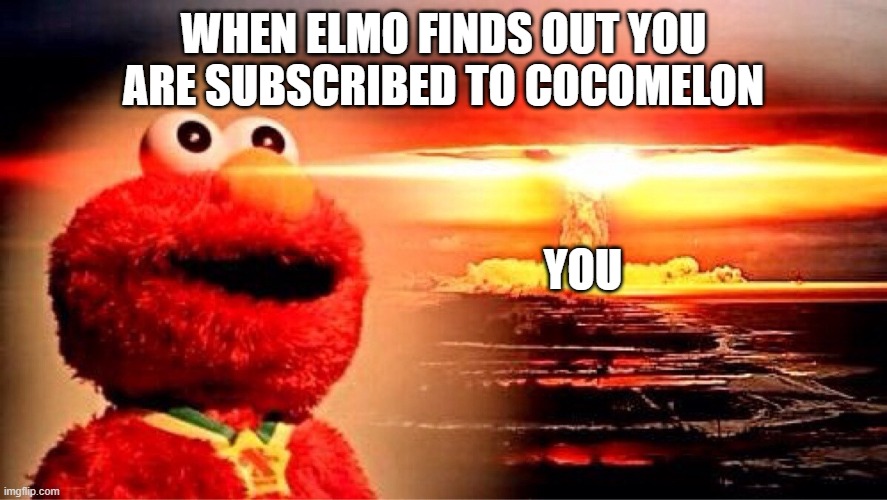 Elmo finding out you subcribed to cocomelon | WHEN ELMO FINDS OUT YOU ARE SUBSCRIBED TO COCOMELON; YOU | image tagged in elmo nuclear explosion | made w/ Imgflip meme maker