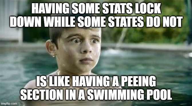 kid peeing in pool | HAVING SOME STATS LOCK DOWN WHILE SOME STATES DO NOT; IS LIKE HAVING A PEEING SECTION IN A SWIMMING POOL | image tagged in kid pee in pool | made w/ Imgflip meme maker