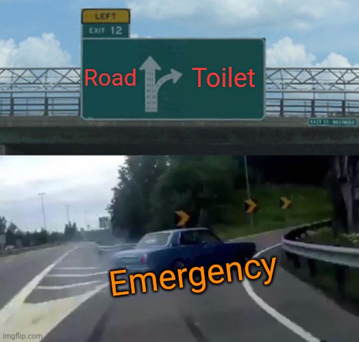 Awarness | Road; Toilet; Emergency | image tagged in memes,left exit 12 off ramp | made w/ Imgflip meme maker