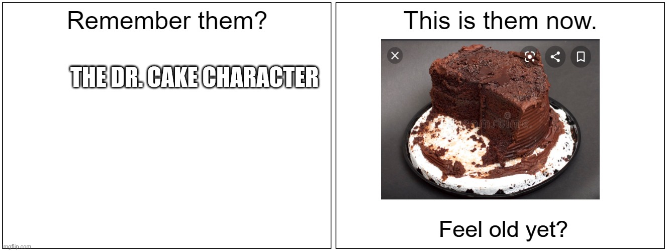 Does anyone even remember that character i did once as a joke? | THE DR. CAKE CHARACTER | image tagged in this is them now | made w/ Imgflip meme maker