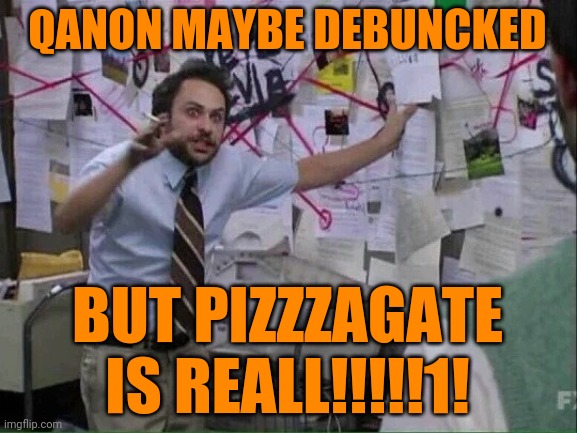 Pepe Silvia | QANON MAYBE DEBUNCKED BUT PIZZZAGATE IS REALL!!!!!1! | image tagged in pepe silvia | made w/ Imgflip meme maker