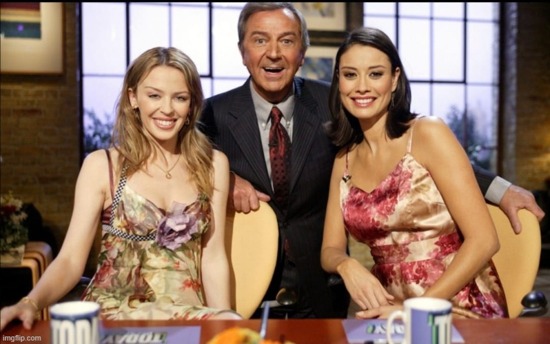 Des O'Connor has passed away at 88. He often had Kylie on as a guest artist on his UK show; this one was Des And Mel 2004. | image tagged in kylie des o'connor,television,tv,tv show,tv shows,television tv | made w/ Imgflip meme maker
