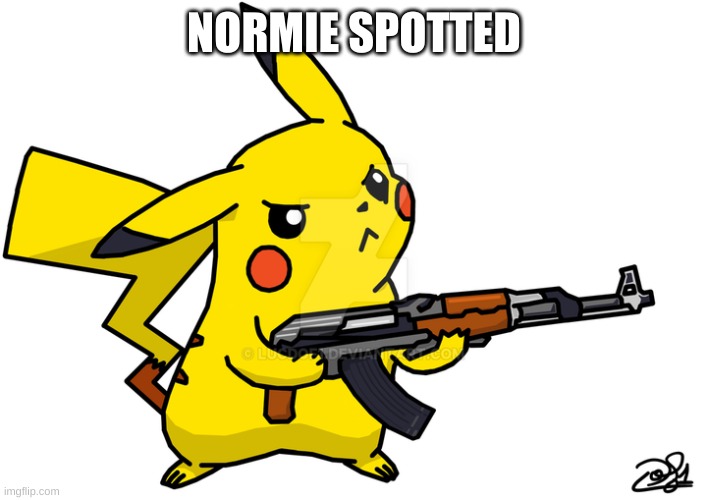 Pikachu's got a gun | NORMIE SPOTTED | image tagged in pikachu's got a gun | made w/ Imgflip meme maker
