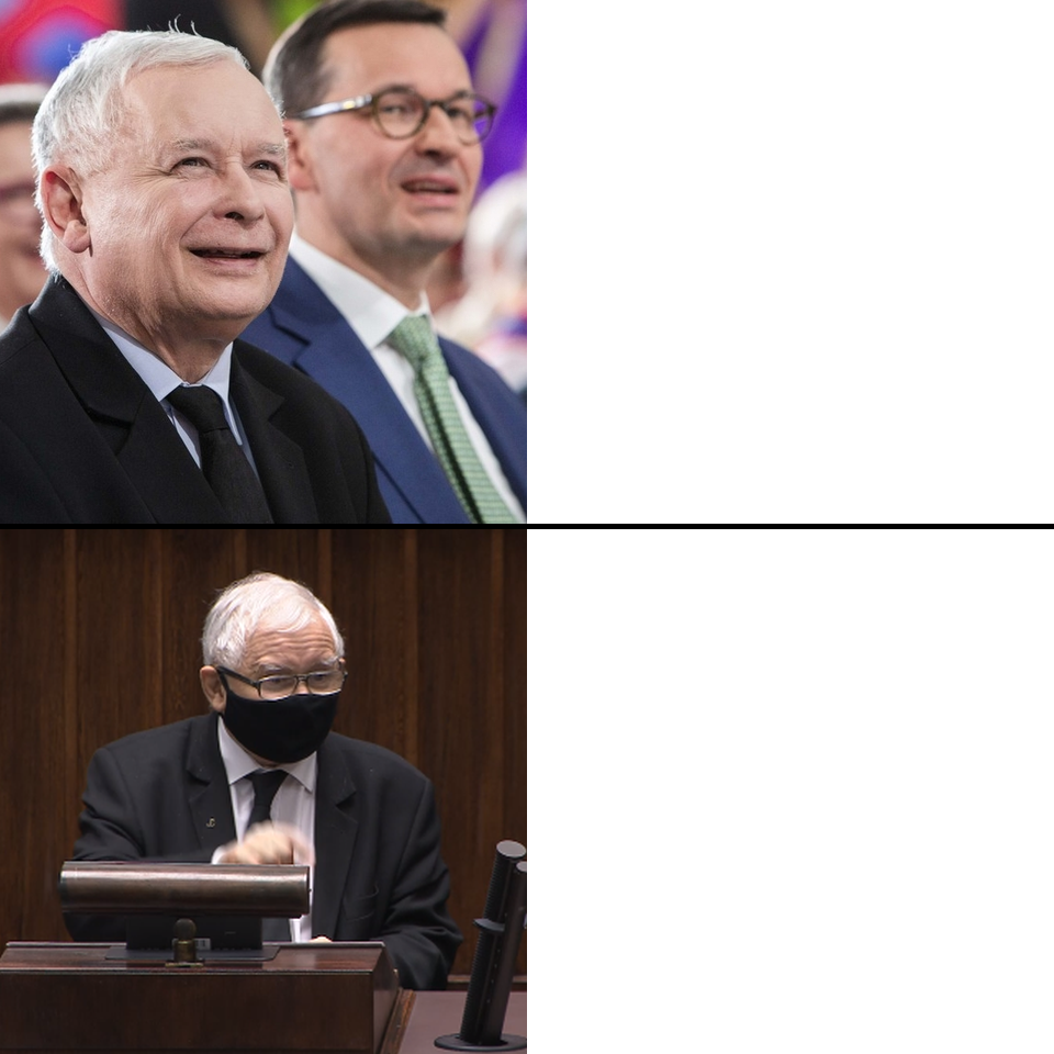 Kaczyński szczęśliwy i zły Blank Meme Template