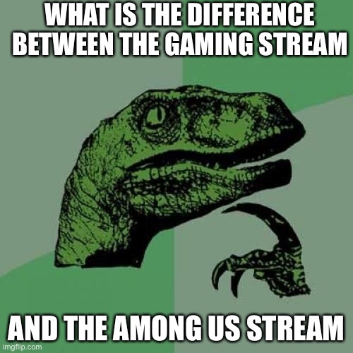 Philosoraptor | WHAT IS THE DIFFERENCE BETWEEN THE GAMING STREAM; AND THE AMONG US STREAM | image tagged in memes,philosoraptor | made w/ Imgflip meme maker