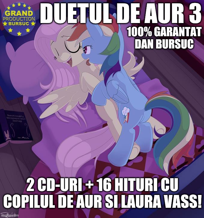 Grand Production Bursuc prezintă: Duetul de Aur 3 | DUETUL DE AUR 3; 100% GARANTAT DAN BURSUC; 2 CD-URI + 16 HITURI CU COPILUL DE AUR SI LAURA VASS! | image tagged in memes,mlp fim | made w/ Imgflip meme maker