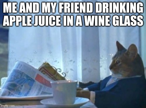 I Should Buy A Boat Cat | ME AND MY FRIEND DRINKING APPLE JUICE IN A WINE GLASS | image tagged in memes,i should buy a boat cat | made w/ Imgflip meme maker
