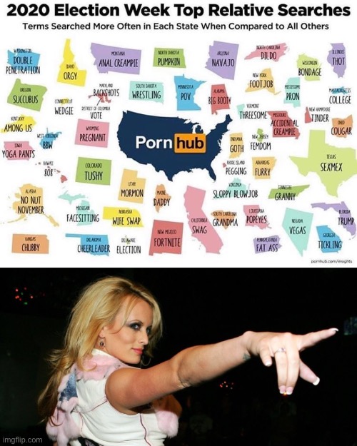 Stormy Daniels approves | image tagged in 2020 election week top relative searches,stormy daniels,pornhub,porn,election 2020,2020 elections | made w/ Imgflip meme maker