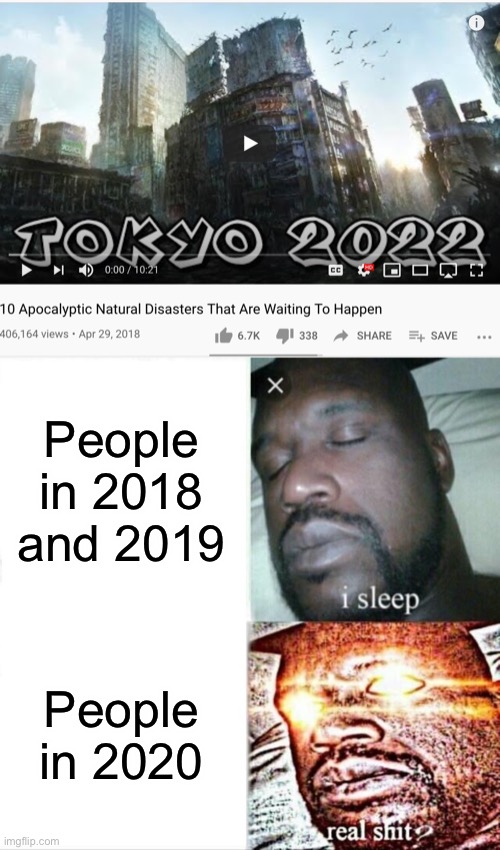 Prepare for this!!! | People in 2018 and 2019; People in 2020 | image tagged in memes,sleeping shaq,youtube,videos,2020,funny memes | made w/ Imgflip meme maker